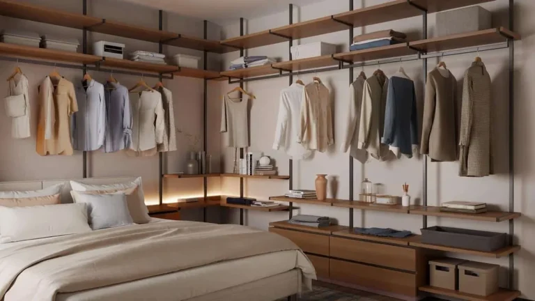 Camera da letto più spaziosa con meno mobili: il trucco dell’armadio aperto che alleggerisce la stanza