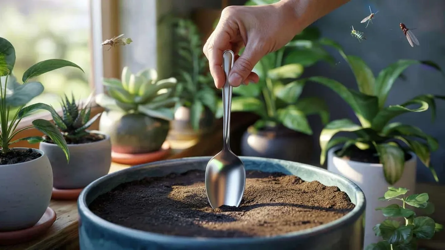 Piante più forti sul balcone: il semplice trucco del cucchiaino di metallo nel vaso
