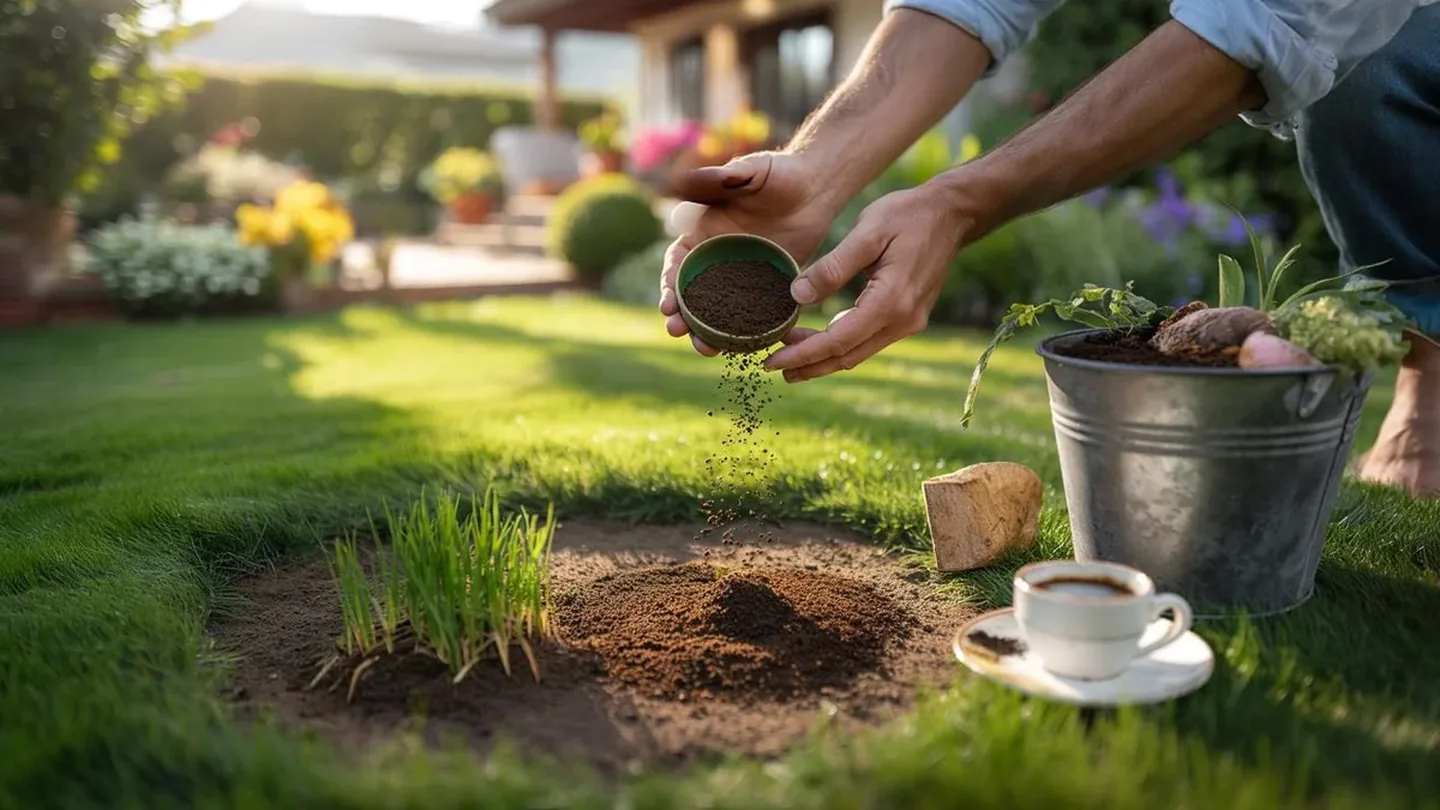 Prato più fitto e forte con i fondi di caffè: il metodo naturale che non ti aspetti