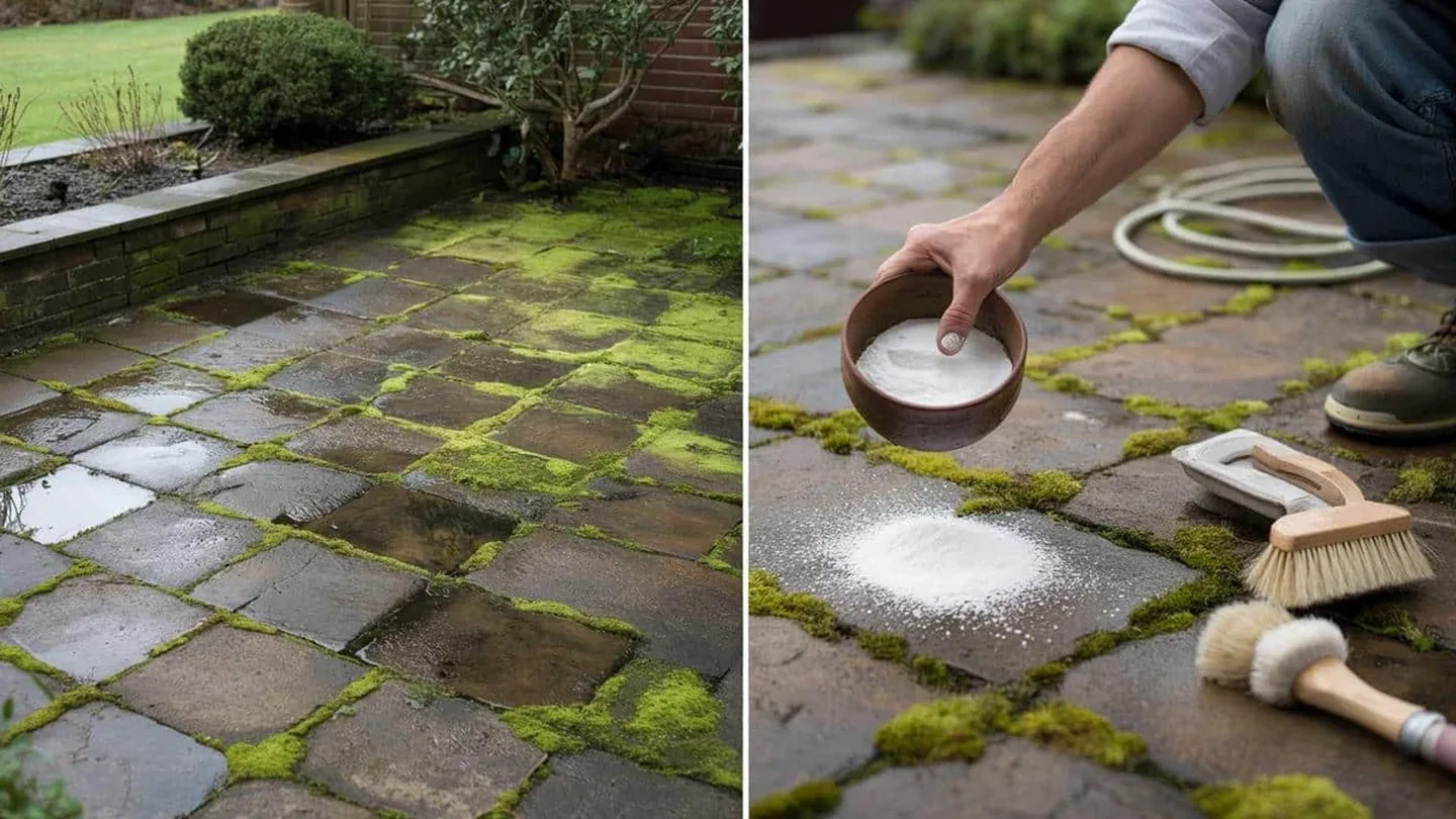 Terrazza pulita più a lungo senza acqua bollente: il metodo semplice con il bicarbonato sulle lastre umide